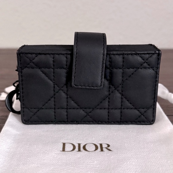DIOR Lady Dior Ultra Matte Cannage Calfskin Card Wallet in Black - Picture 1 of 6